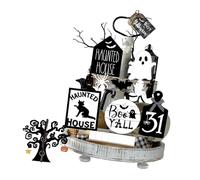 15 decorazioni in legno di Halloween per vassoi a più livelli, tra cui cartelli di pipistrelli e feste in casa infestanti forniture bucoliche fattorie forniture per feste