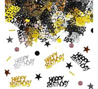 15 g Happy Birthday coriandoli e decorazioni nero e oro, decorazione da tavolo, lamina metallica luccicante da spargere