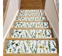 15 gradini per scale da interni con retro antiscivolo, 20,3 x 76,2 cm, per gradini in legno, morbido tappeto per scale per bambini e animali domestici, simpatici fiori di campo ad acquerello ed erbe