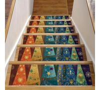 15 gradini per scale da interni con retro antiscivolo, 20,3 x 76,2 cm, per gradini in legno, morbido tappeto per scale per bambini e animali domestici, alberi di Natale colorati con fiocchi di neve su