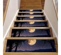 15 gradini per scale da interni con retro antiscivolo, 20,3 x 76,2 cm, per gradini in legno, morbido tappeto per scale per bambini e animali domestici, paesaggio notturno luna su un lago scintillante