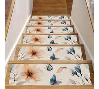 15 gradini per scale in legno, 20,3 x 76,2 cm, antiscivolo, per interni, per bambini, anziani e animali domestici, fiori astratti e farfalle volanti, motivo acquerello