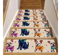 15 gradini per scale in legno, 20,3 x 76,2 cm, antiscivolo, per interni, per bambini, anziani e animali domestici, simpatici cani con nastri colorati sul collo
