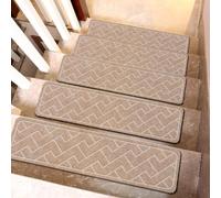 15 gradini per scale in legno con struttura antiscivolo e retro autoadesivo rimovibile, per uso interno e familiare (76 x 20 cm, marrone cammello)