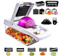 15 in 1 Grattugia Verdure Professionale, Tritatutto Manuale 7 Lame Acciaio Inox Diverse, Tagliaverdure Multifunzione con Separauova e Cestello Drenante, Affetta Frutta per Cipolla, Carote, Pomodori