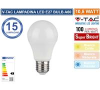 LAMPADINA LED E27 A60 10.5W BIANCO CALDO VT-2112-LED217350 V-TAC