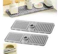 15'' Longer Faucet Mat, for Kitchen Sink Splash Guard[7° Slope Fast Self-draining][Snap Lock Fit], with Hide Stain Kitchen Super Absorbent Draining Mat, Guard Behind Faucet Draining Mat (2*Gray)