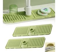 15'' Longer Faucet Mat, for Kitchen Sink Splash Guard[7° Slope Fast Self-draining][Snap Lock Fit], with Hide Stain Kitchen Super Absorbent Draining Mat, Guard Behind Faucet Draining Mat (2*Green)