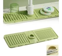 15'' Longer Faucet Mat, for Kitchen Sink Splash Guard[7° Slope Fast Self-draining][Snap Lock Fit], with Hide Stain Kitchen Super Absorbent Draining Mat, Guard Behind Faucet Draining Mat (Green)