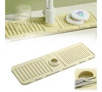 15'' Longer Faucet Mat, for Kitchen Sink Splash Guard[7° Slope Fast Self-draining][Snap Lock Fit], with Hide Stain Kitchen Super Absorbent Draining Mat, Guard Behind Faucet Draining Mat (Beige)