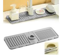 15'' Longer Faucet Mat, for Kitchen Sink Splash Guard[7° Slope Fast Self-draining][Snap Lock Fit], with Hide Stain Kitchen Super Absorbent Draining Mat, Guard Behind Faucet Draining Mat (Gray)