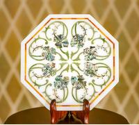 15 " Marmo Table Top Pietre Semi Preziose Floreale ad Intarsio Handmade Arte