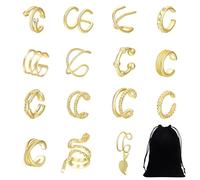 15 Orecchini a Clip Dorati Con Custodia Portaoggetti - Clip per Orecchio, Cartilagine, Orecchie Forate, Fascianti - Oro, Pelle