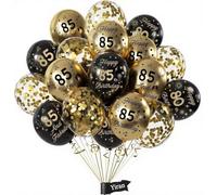 15 palloncini neri e oro per 85° compleanno, coriandoli in lattice nero e oro, decorazioni per feste per uomini e donne, forniture per anniversario