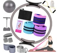 15 PCS Set di Palla e Anello per Pilates, Kit per Pilates per Allenamenti a Casa, Anello per Pilates Magic Circle, Kit Essenziale per Pilates per Donne, Kit Iniziale per Pilates per Donne (Grigio)