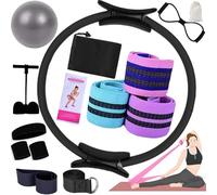 15 Pcs Set di Palla e Anello per Pilates, Kit per Pilates per Allenamenti a Casa, Anello per Pilates Magic Circle, Kit Essenziale per Pilates per Donne, Kit Iniziale per Pilates per Donne (Nero)