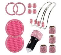 15 Pezzi Accessori Auto Donna Decorazione, Accessori Auto Interno Brillantini, Tuning Auto Universali, Ricarica Caricatore USB/Ganci Poggiatesta/Sottobicchieri Universale Decorazioni Strass Set