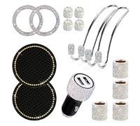 15 Pezzi Accessori Auto Donna Decorazione, Accessori Auto Interno Brillantini, Tuning Auto Universali, Ricarica Caricatore USB/Ganci Poggiatesta/Sottobicchieri Universale Decorazioni Strass Set