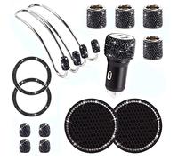 15 Pezzi Accessori Auto Donna Decorazione, Accessori Auto Interno Brillantini, Tuning Auto Universali, Ricarica Caricatore USB/Ganci Poggiatesta/Sottobicchieri Universale Decorazioni Strass Set