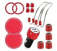 15 Pezzi Accessori Auto Donna Decorazione, Accessori Auto Interno Brillantini, Tuning Auto Universali, Ricarica Caricatore USB/Ganci Poggiatesta/Sottobicchieri Universale Decorazioni Strass Set