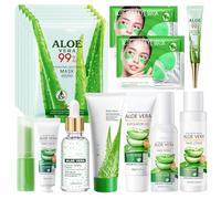 15 Pezzi Aloe Vera Skincare Set, Kit per la Cura della Pelle Aloe Vera, con Detergente, Tonico, Siero, Balsamo Per le Labbra, Crema per le Mani, Maschera, Dischetti Oculari, per Ragazze e Donne