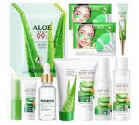 15 Pezzi Aloe Vera Skincare Set, Kit per la Cura della Pelle Aloe Vera, con Detergente, Tonico, Siero, Balsamo Per le Labbra, Crema per le Mani, Maschera, Dischetti Oculari, per Ragazze e Donne