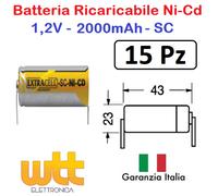 15 PEZZI BATTERIA RICARICABILE NI-CD SC 1,2V 2000mAh 22x42mm A SALDARE 30/307