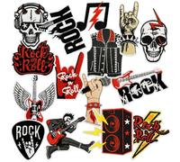 15 pezzi cartoni animati neri serie musicali ricamati patch rock scheletro termoadesiva ferro on sew on toppe adesivi adesivi fai da te per magliette, magliette, zaini, borse, cappelli