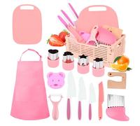 15 Pezzi Coltelli Da Cucina Per Bambini Set, Coltelli Di Sicurezza Per Bambini, Utensili Da Cucina Montessori, Incluso Pelapatate e Tagliere, Per Tagliare e Cucinare Verdura Frutta (B)