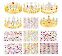 15 Pezzi Corone di Carta Dorate per Feste,Set DIY Compleanno Bambina/Bambino,Corone Regolabili,Cappellini Festa Compleanno Bambini con Gemme Adesive e Adesivi Alfanumerici,per Party Attività Creative
