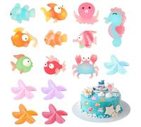 15 Pezzi Decorazioni Torta Tema Mare Miniature Oceano, Spiaggia e Creature Acquatiche in Resina per Cupcake e Dessert Estivi Fai da Te