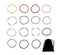 15 pezzi di cavigliere colorate, ciondoli di perline fatti a mano in stile bohémien, catene di perline in resina con cordino elastico, adatte per tutti i giorni, feste, abbigliamento da viaggio