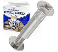 15 Pezzi Giunzioni per Mobili M6 40-35 mm Ø 7,5 mm - Viti per Mobili Utilizzato in Cabina Armadio in Mobile Cucina in Armadio Guardaroba - MONTERAL