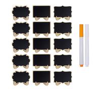 15 Pezzi Lavagnette Cancellabili Piccole in Legno Nero con Supporti + 2 Gesso, Mini Lavagnette per Buffet, Cartellini Prezzi, Lavagna Menu, Lavagnette Segnaposto per Feste, Matrimoni, Bar, Compleanni