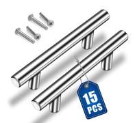 15 Pezzi Maniglie per Mobili da Cucina, per Armadietti Spazzolati Vuoti, in Acciaio Inox con Viti, Distanza Tra i Fori 128mm, per Cassetto Armadio Porta (198mm, Argento)