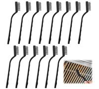 15 Pezzi Mini Spazzole Metalliche in Inox con Manico Curvo in Plastica