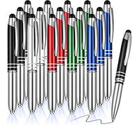 15 pezzi penna a sfera LED con punta stilo, penna capacitiva multifunzione con torcia a LED, 1,0 mm nero inchiostro metallo penna stilo per touch screen, 3 in 1 penna a sfera (colori delicati)
