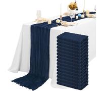 15 Pezzi Runner da Tavola Blu Navy 300cm Runner da Tavola Boho in Garza Rustica, Tovaglia Decorativa per La Tavola di Nozze per Feste di Matrimonio, Vacanze(55x300cm)