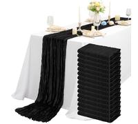 15 Pezzi Runner da Tavola Nero 300cm Runner da Tavola Boho in Garza Rustica, Tovaglia Decorativa per La Tavola di Nozze per Feste di Matrimonio, Vacanze(55x300cm)