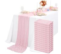 15 Pezzi Runner da Tavola Rosa Baby 300cm Runner da Tavola Boho in Garza Rustica, Tovaglia Decorativa per La Tavola di Nozze per Feste di Matrimonio, Vacanze(55x300cm)