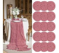 15 Pezzi Runner da Tavola Rosa Polverosa 400cm Runner da Tavola Boho in Garza Rustica, Tovaglia Decorativa per La Tavola di Nozze per Feste di Matrimonio, Vacanze(55x400cm)