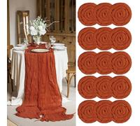 15 Pezzi Runner da Tavola Terracotta 300cm Runner da Tavola Boho in Garza Rustica, Tovaglia Decorativa per La Tavola di Nozze per Feste di Matrimonio, Vacanze(55x300cm)