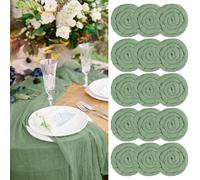 15 Pezzi Runner da Tavola Verde Salvia 300cm Runner da Tavola Boho in Garza Rustica, Tovaglia Decorativa per La Tavola di Nozze per Feste di Matrimonio, Vacanze(55x300cm)