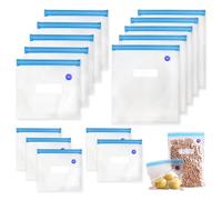 15 Pezzi Sacchetti Freezer Riutilizzabili con Valvola, 3 Dimensioni Cerniera e 4 Clip di Chiusura Sacchetti Riutilizzabili Senza BPA Per la Conservazione Degli Alimenti, Cottura Sottovuoto e Viaggio