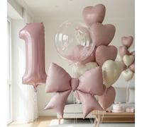 15 pezzi/set Decorazioni per feste di compleanno rosa, palloncini a forma di numeri da 0 a 9 in foil rosa da 40 pollici, palloncini a bolla trasparenti da 18 pollici, palloncini a fiocco rosa opaco, p