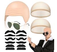 15 Pezzi Set di Bald Cap Calotte Parrucca Pelata Color Pelle Calotta Pelata in Lattice Retina per Capelli Abbinata Occhiali da Sole e Barba per Halloween Giochi di Ruolo e Costumi Divertenti