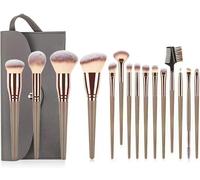 15 Pezzi Set Pennelli Make Up, Pennelli Trucco Professionale Con Trousse in Pell