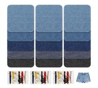 15 pezzi Tessuto patch Jean, 9 × 10,9 cm 5 colori toppe termoadesive toppa Jean termoadesiva Appliques Jeans con kit di cucito può essere tagliato per riparare i jeans rotti giacche Borse