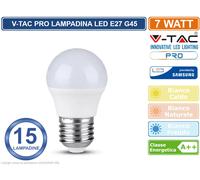 15 PEZZI V-TAC PRO VT-290 LAMPADINA LED E27 7W MINIGLOBO G45 CHIP SAMSUNG [EEK: A++]