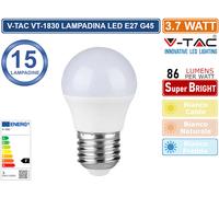 15 PEZZI V-TAC VT-1830 LAMPADINA LED E27 3.7W BULB G45 MINIGLOBO SMD 320 LUMEN [EEK: A+]